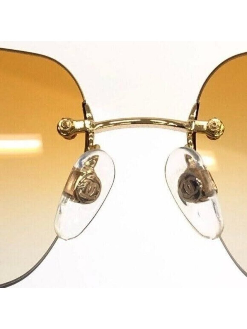 Chanel Vintage Sunglasses Rhinestone CC Logo Rimless Gradient Gold Orange - Picture 10 of 10